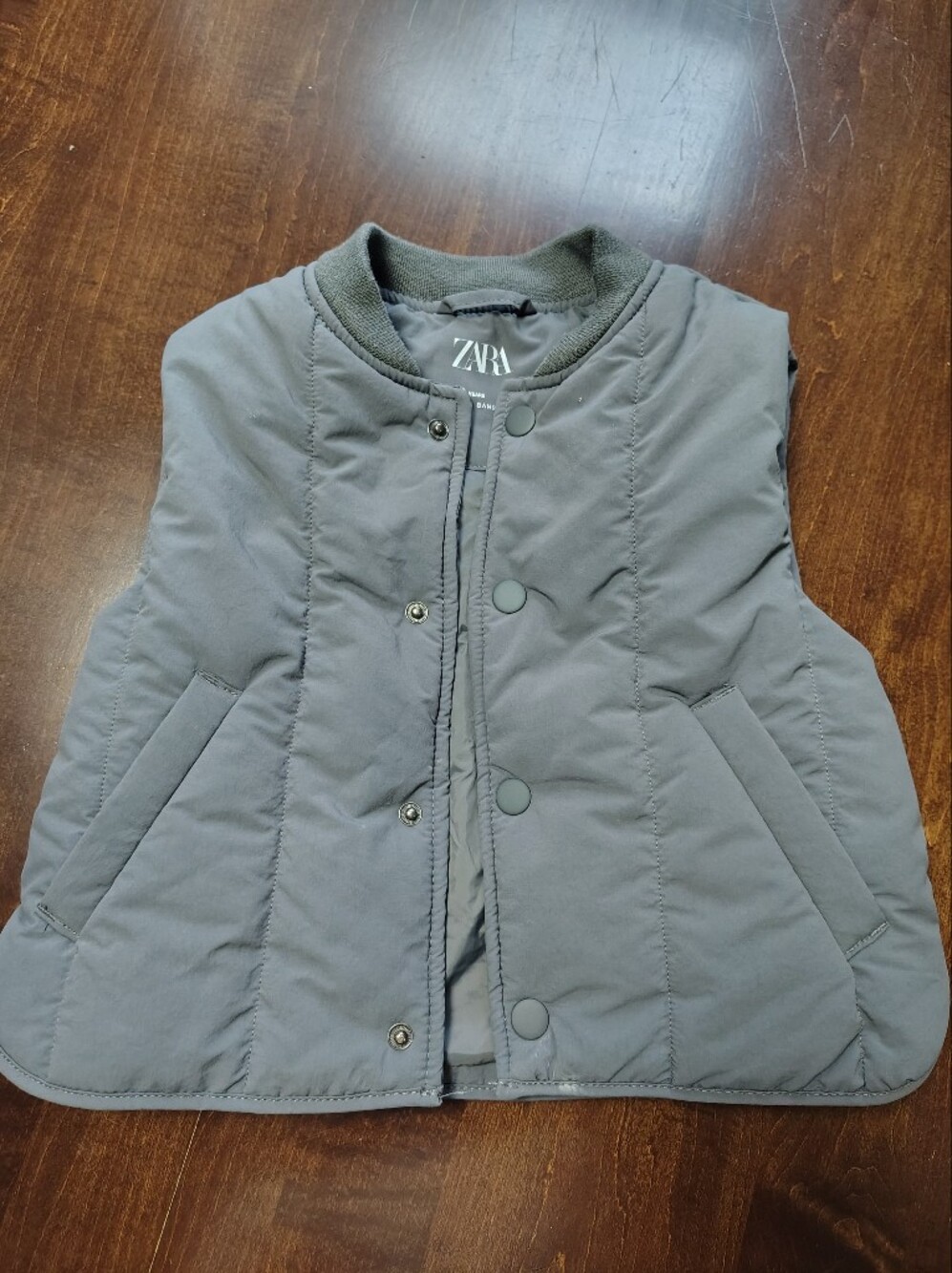 ZARA Kids Gray Puffer Vest with Snap Front